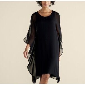 Soft Surroundings Icon Morlaix Silk Dress Black Petite Medium PM 2FA69 0097